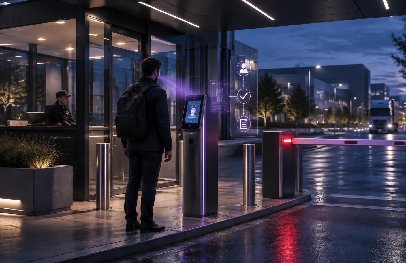 A visitor being verified at a connected industrial access gate