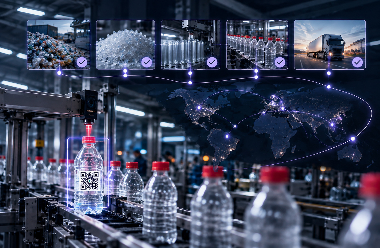 A material journey visualized from source through production and global delivery